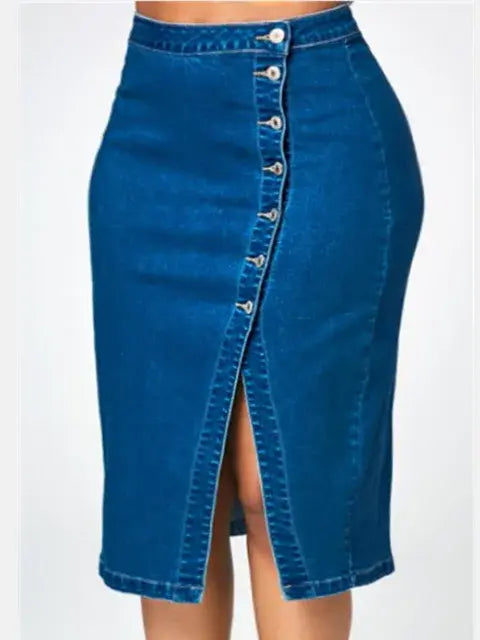 Women's Long Denim Pencil Skirt with Slit