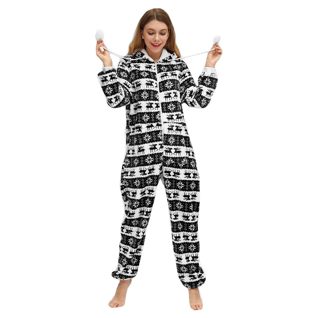Ladies Christmas Fawn Snowflake Flannel Pajamas