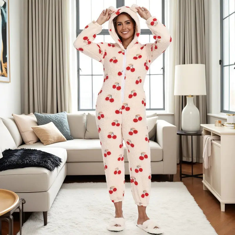Cherry Flannel Cozy Women's Onesie