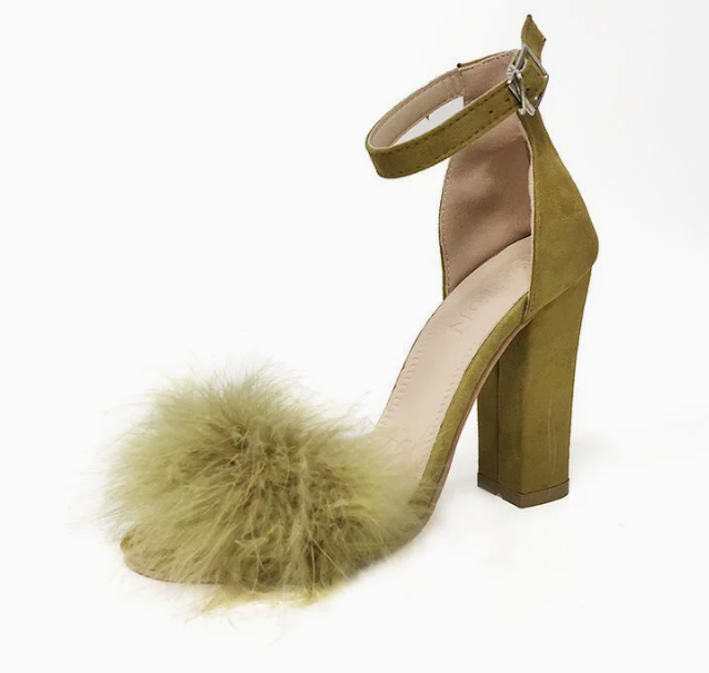 Suede Heel with Faux-Fur Accent
