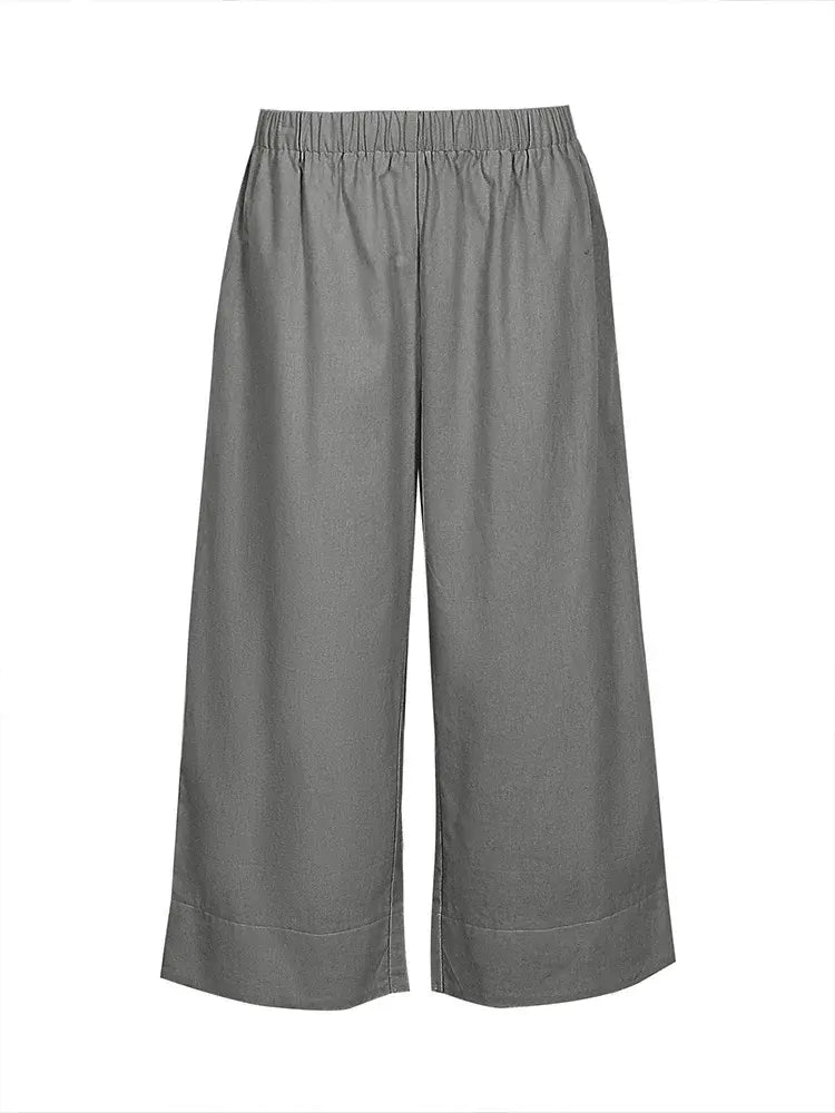 Plus Size Women's Summer Casual Solid Color Loose Wide Leg Pants