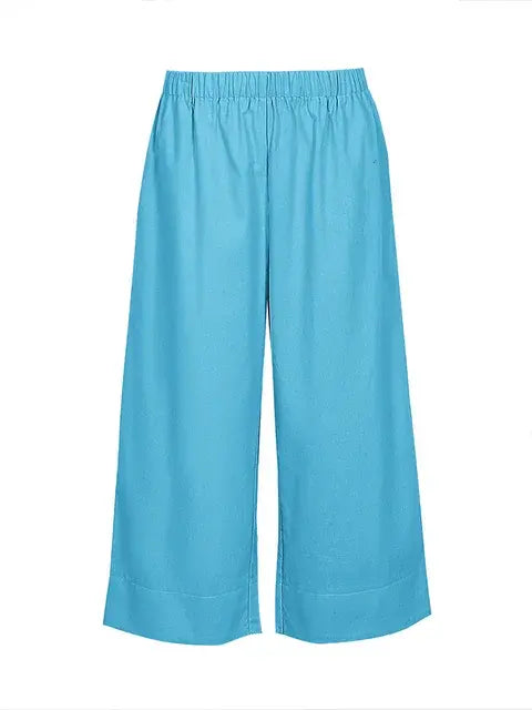 Plus Size Women's Summer Casual Solid Color Loose Wide Leg Pants
