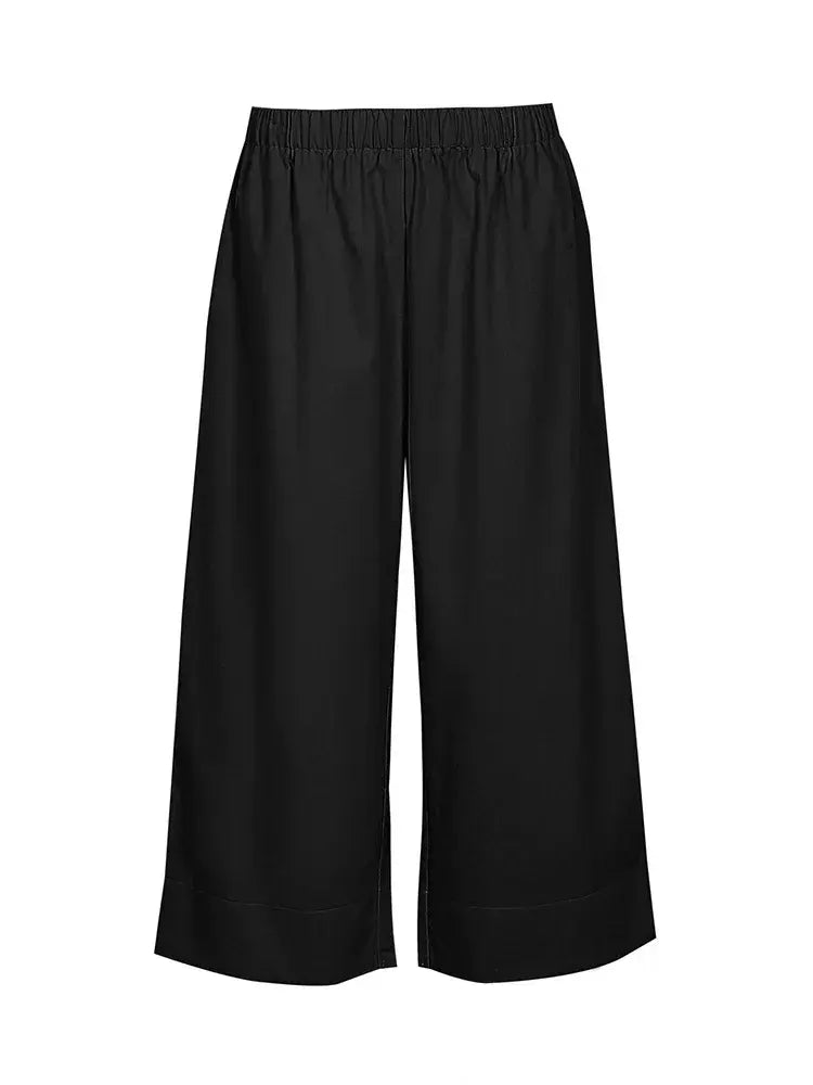 Plus Size Women's Summer Casual Solid Color Loose Wide Leg Pants