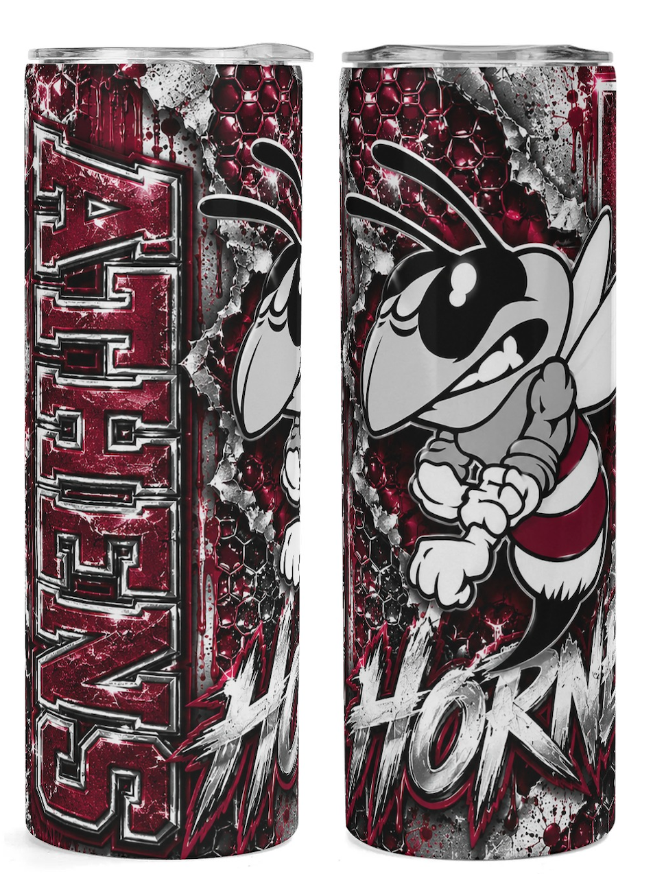 Athens Hornets 20oz skinny tumbler front and back