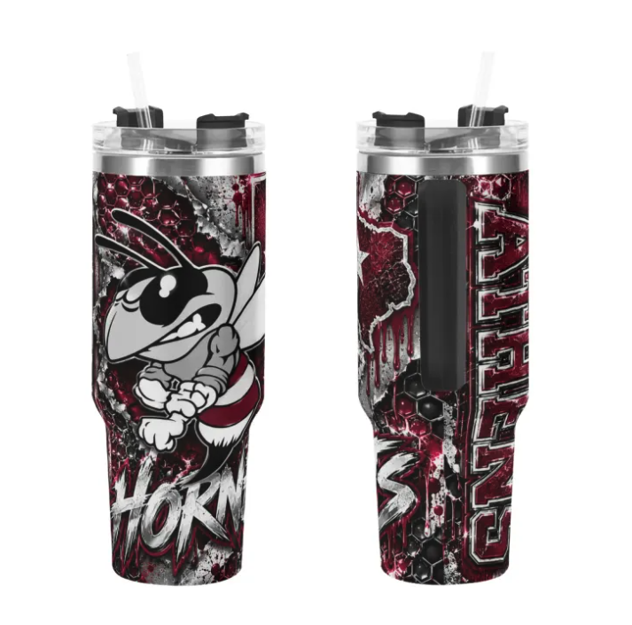 Athens Hornets 40oz handled tumbler front and back