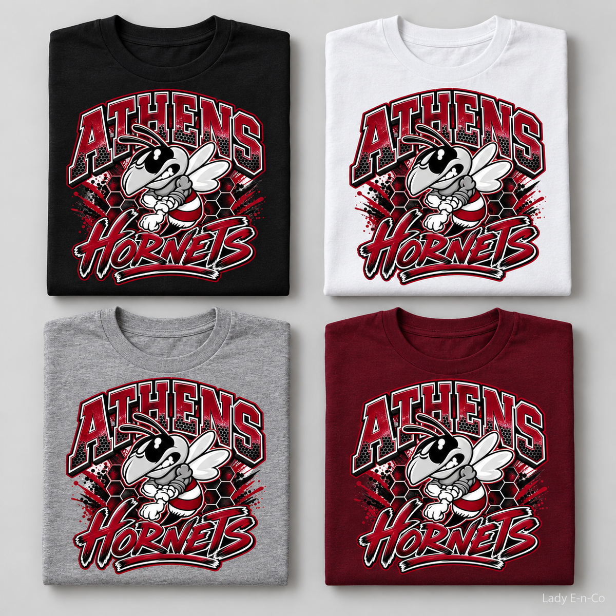 Athens Hornets School Spirit Tee in black, white, gray, and burgundy