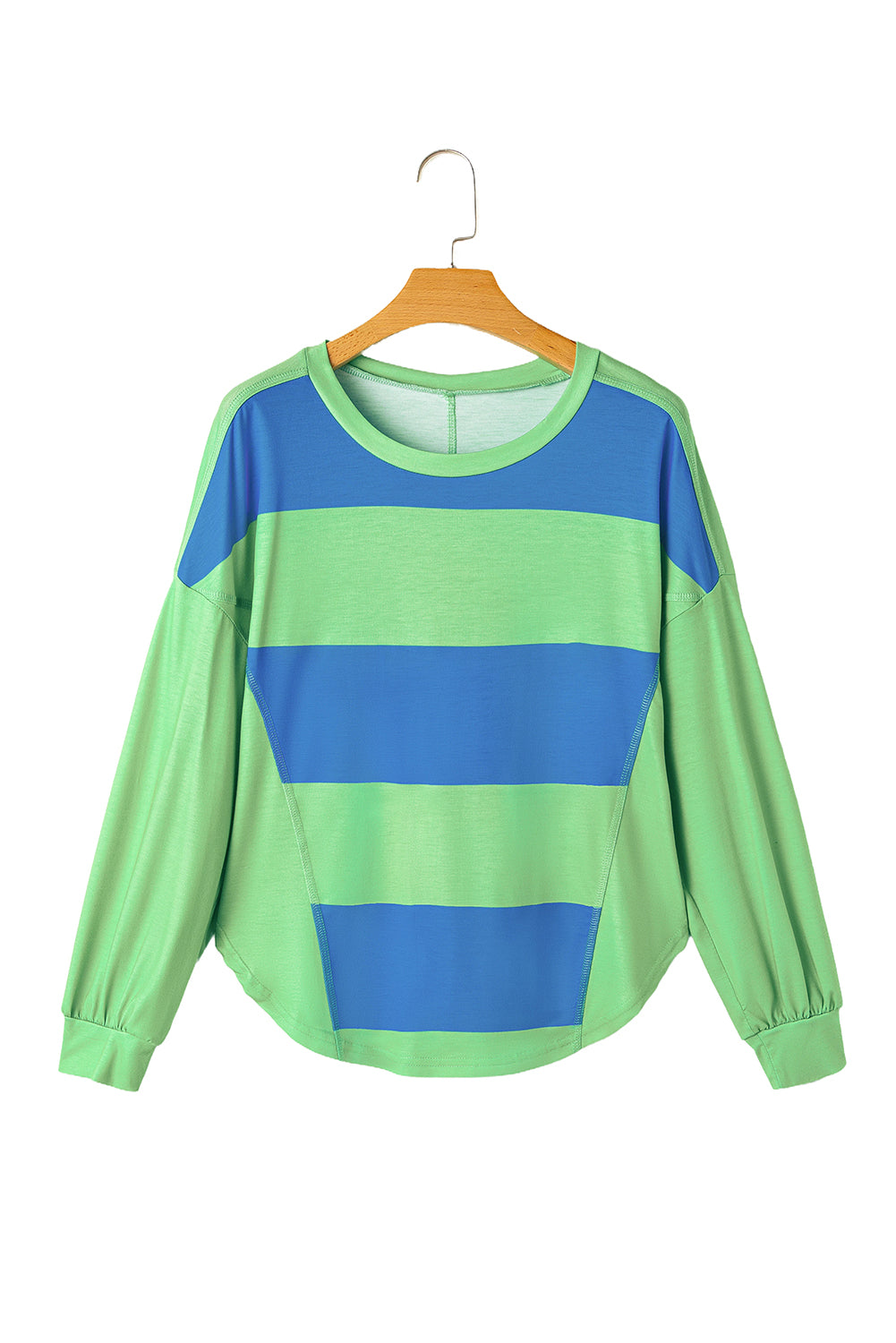 Light Blue Colorblock Drop Sleeve Round Neck Top
