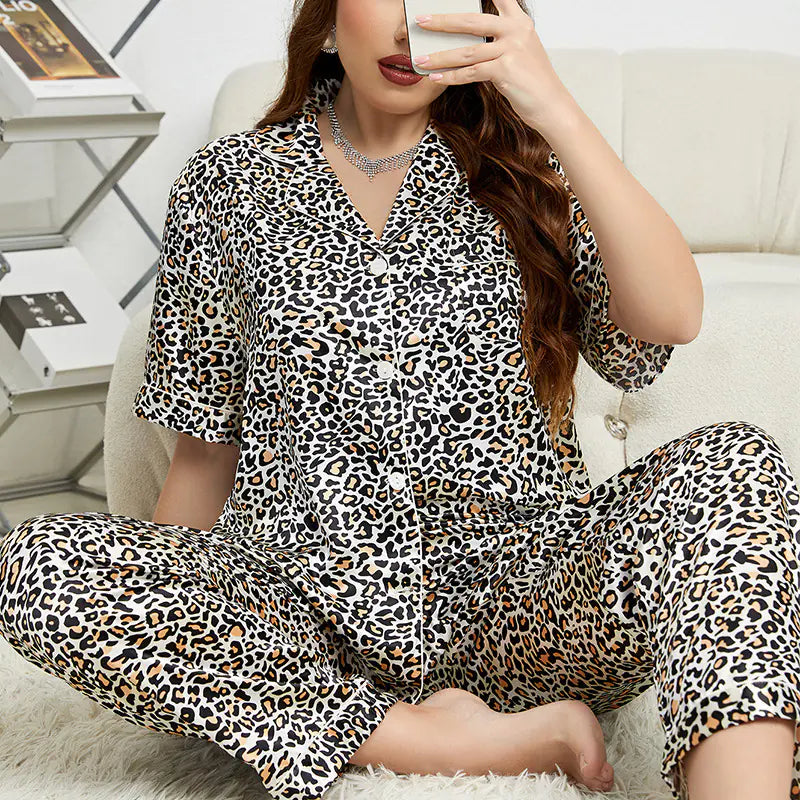 Chic Satin Leopard Plus-Size PJ Set
