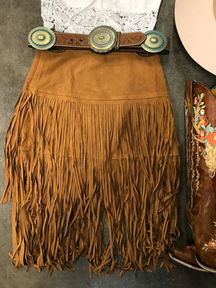 Solid Color Tassel Design Khaki Skirt
