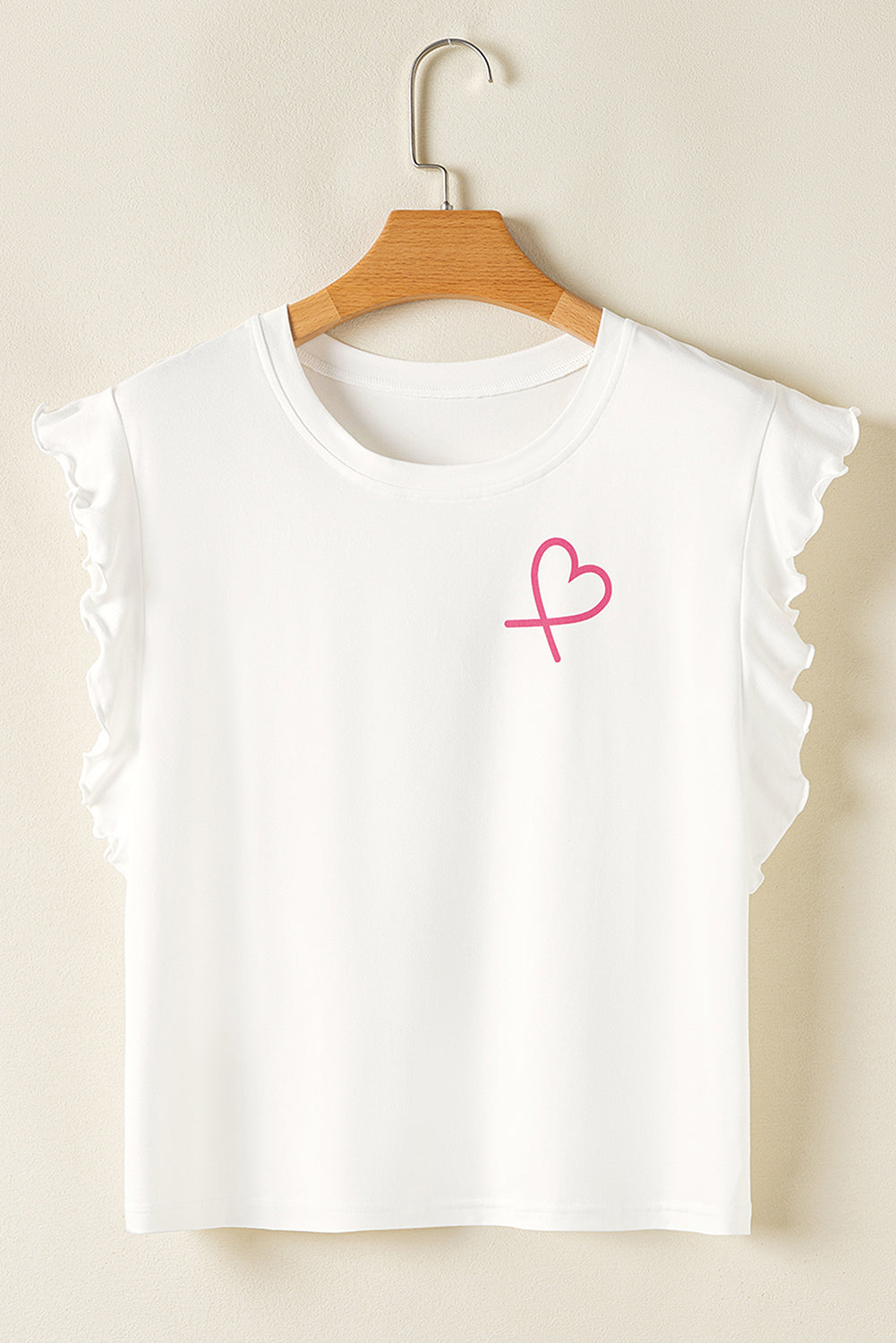 Pink Heart Print Ruffle Sleeveless Top and Pants Pajama Set