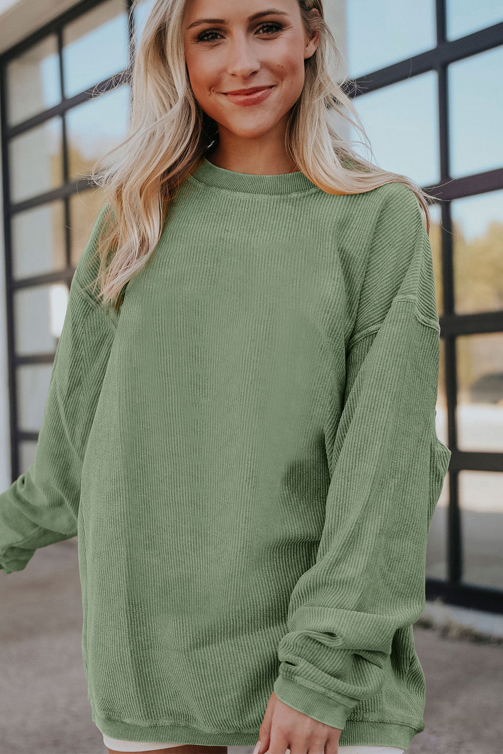 Red Contrast Trim Crinkle Rib Oversized Sweatshirt