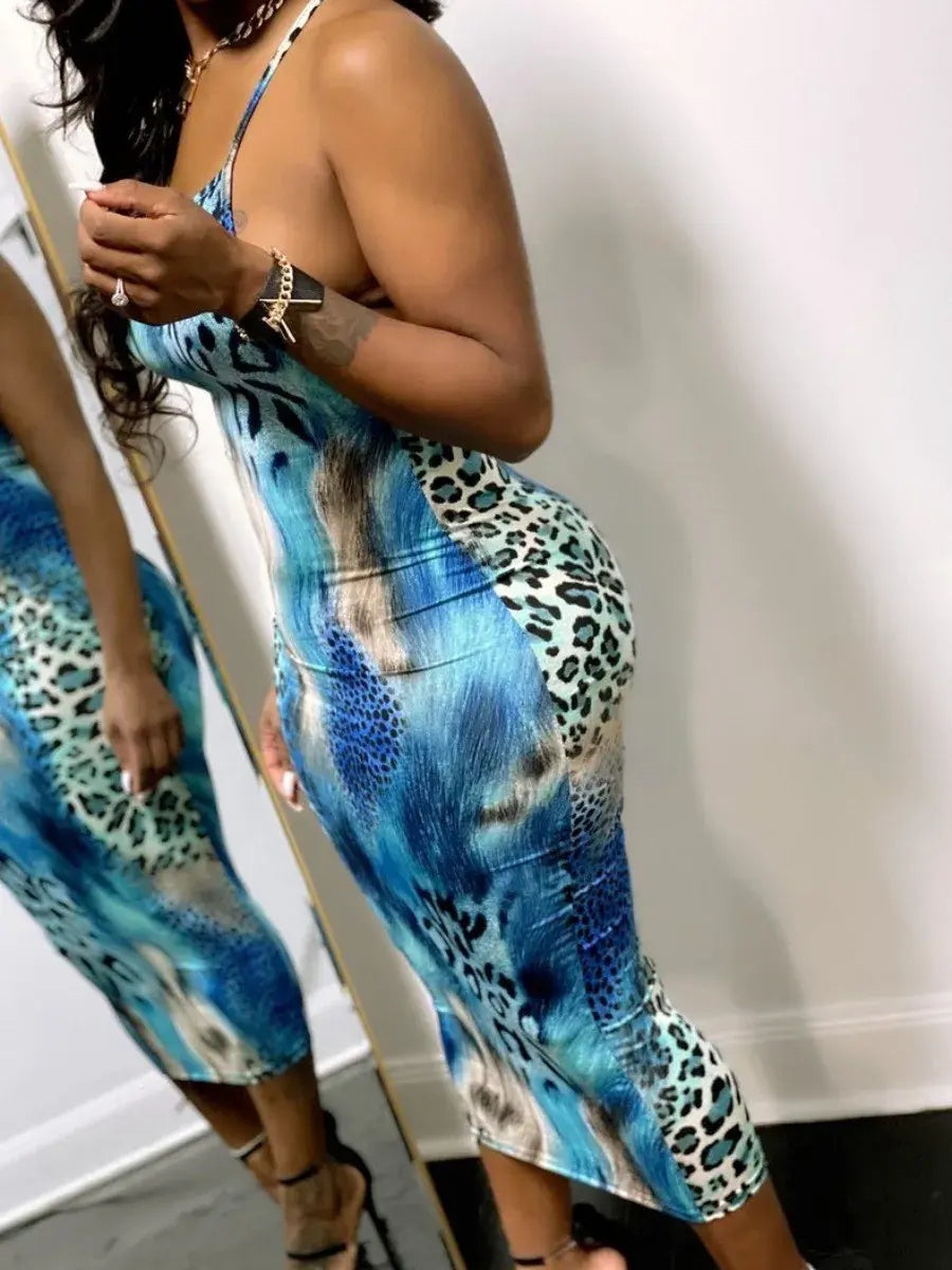 Elegant Leopard Print Backless Bodycon Dress