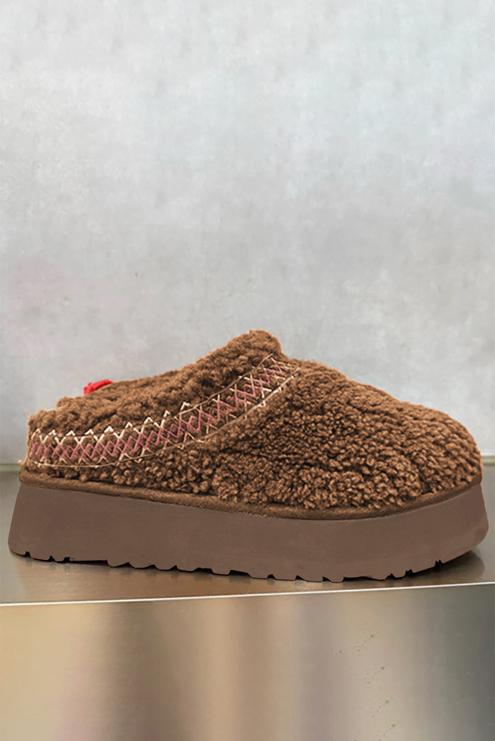 White Suede Contrast Print Plush Thick Sole Snow Boots