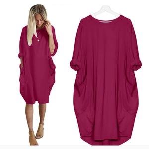 Chic Solid Round Neck Pocket Dress