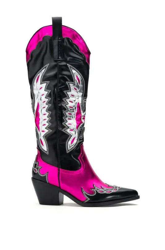 Shiny Metallic Western Cowgirl Boots For Women