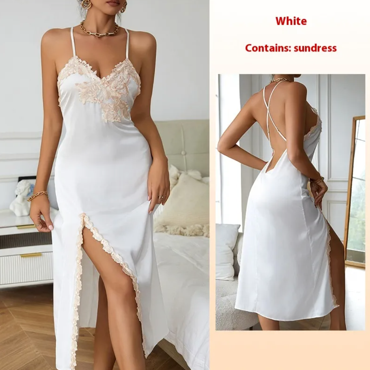 Elegant Lace-Trimmed Satin Pajamas