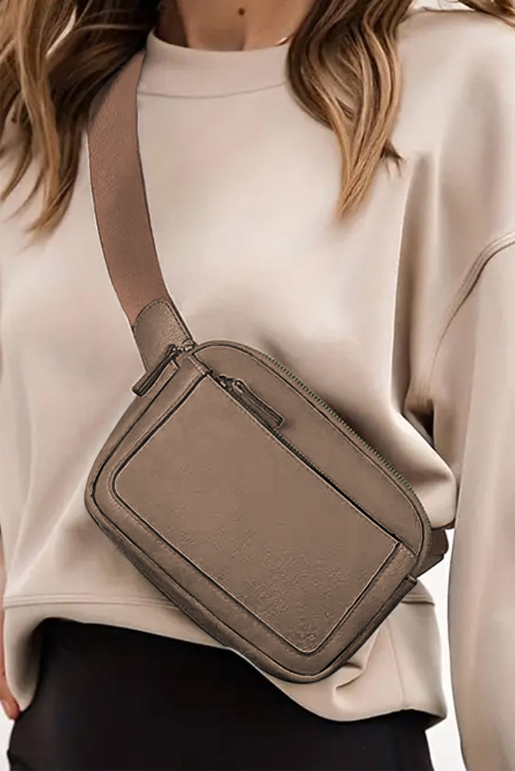 Desert Palm Minimalist Multi-zipped Crossbody Bag