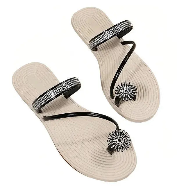 Flat Flip Flops Women Slides with Sparkly Rhinestone Sandals
