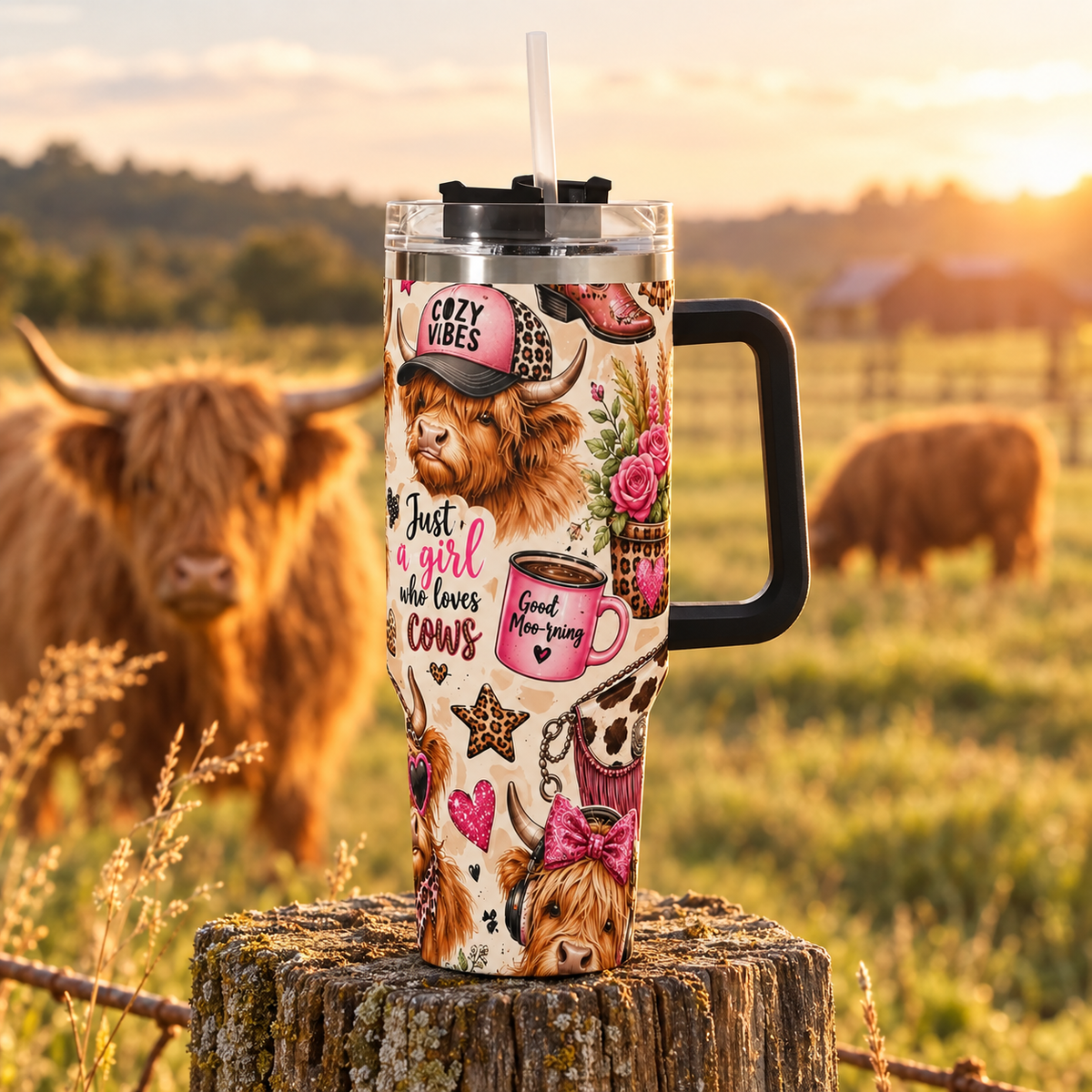 Just a Girl Who Loves Cows 40oz Stainless Steel Tumbler with Handle & Straw