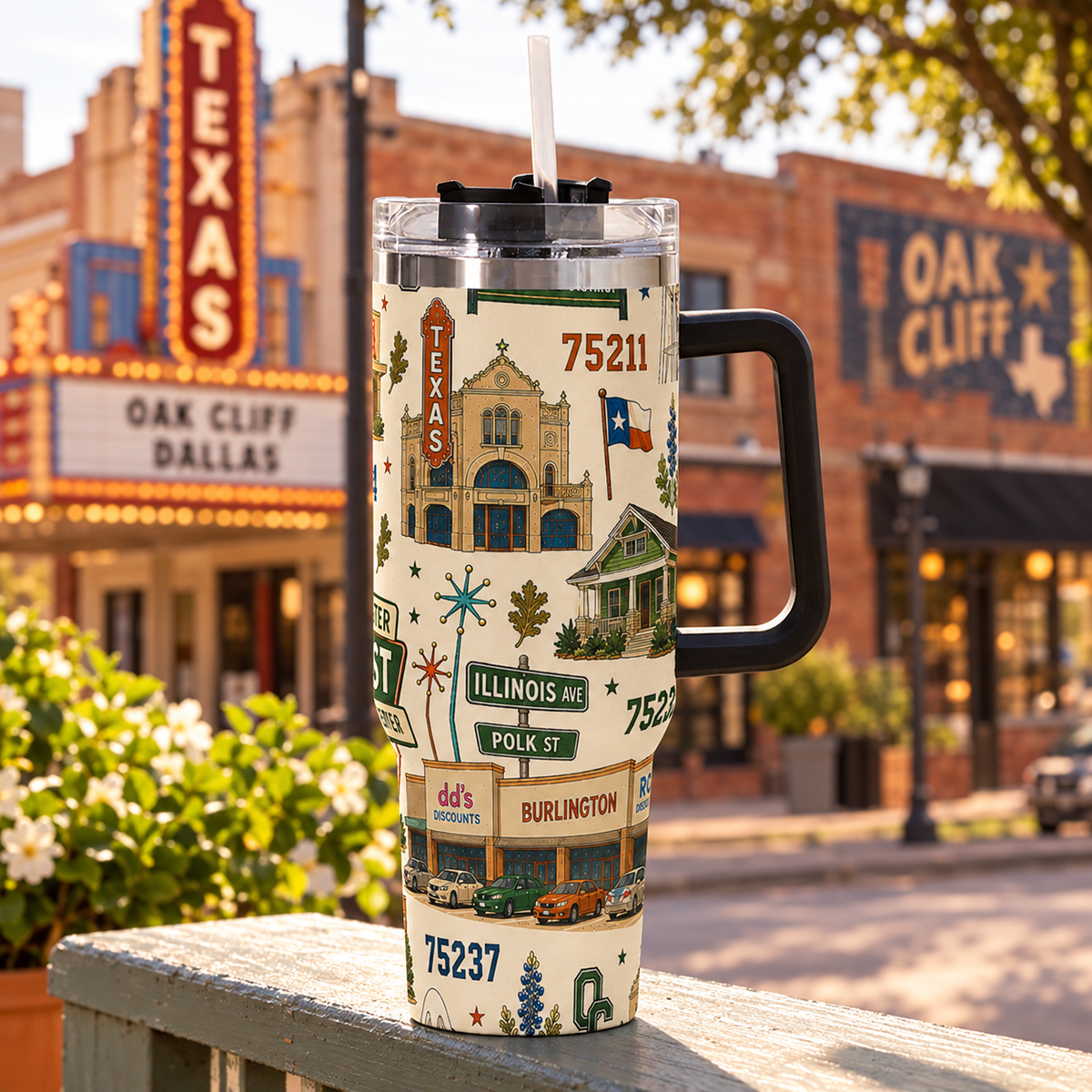 Oak Cliff 75211 Dallas Texas 40oz Stainless Steel Tumbler with Handle & Straw