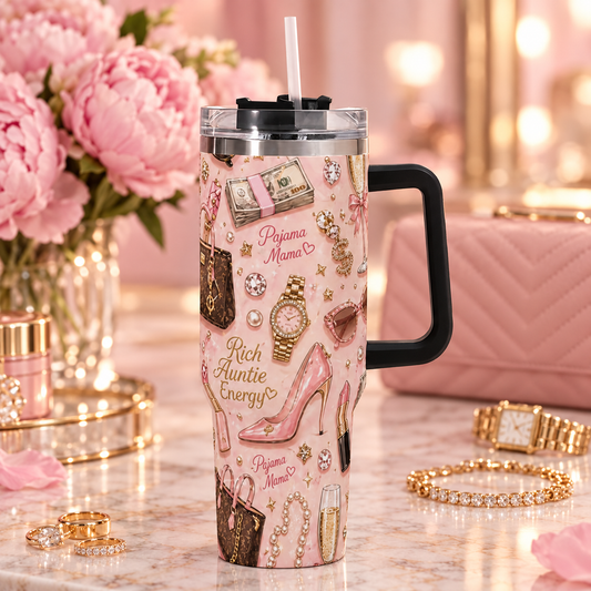 Rich Auntie Energy 40oz Stainless Steel Tumbler with Handle & Straw