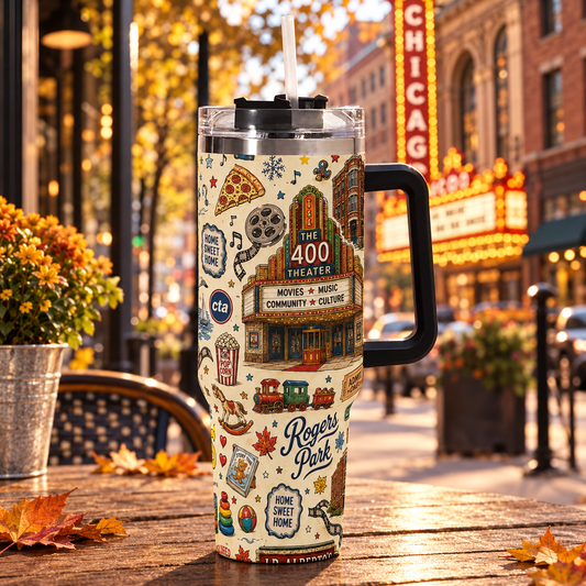 Rogers Park Chicago 40oz Stainless Steel Tumbler with Handle & Straw