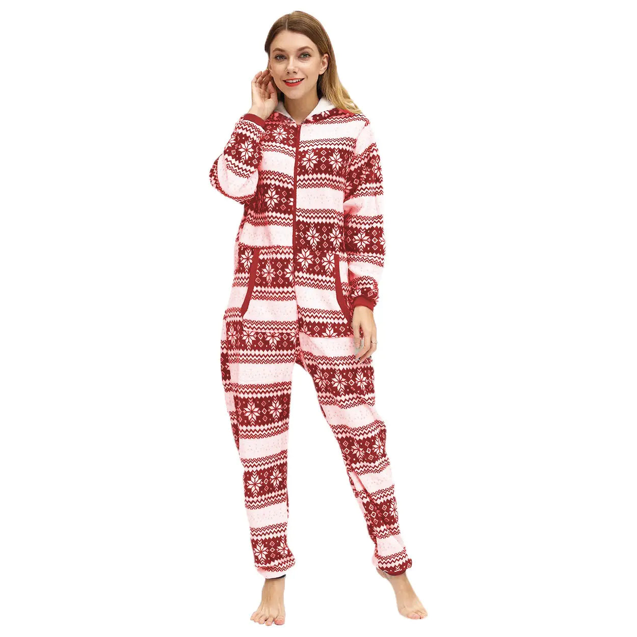 Ladies Christmas Fawn Snowflake Flannel Pajamas