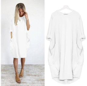 Chic Solid Round Neck Pocket Dress