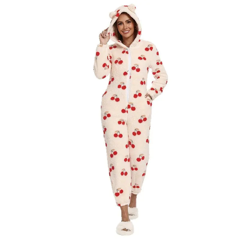 Cherry Flannel Cozy Women's Onesie