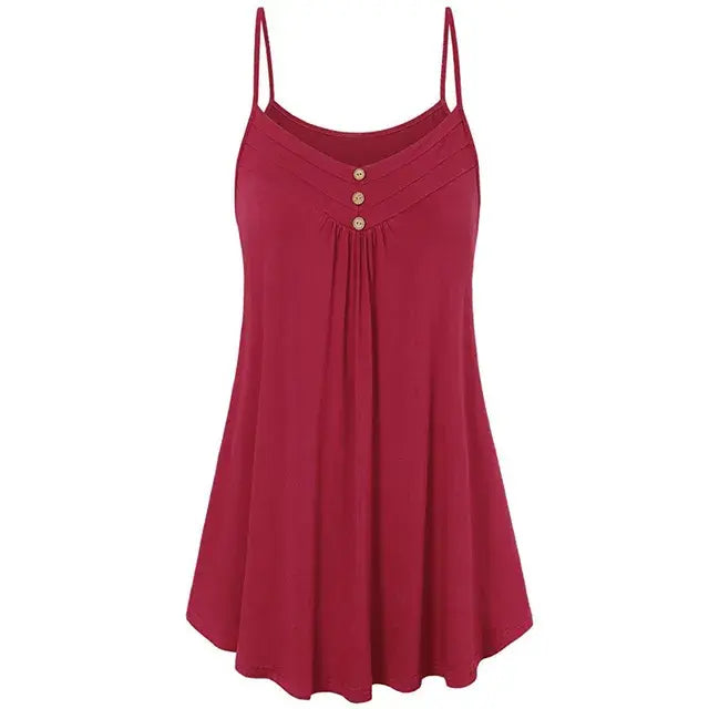 Women Loose Button V Neck Cami Tank Tops