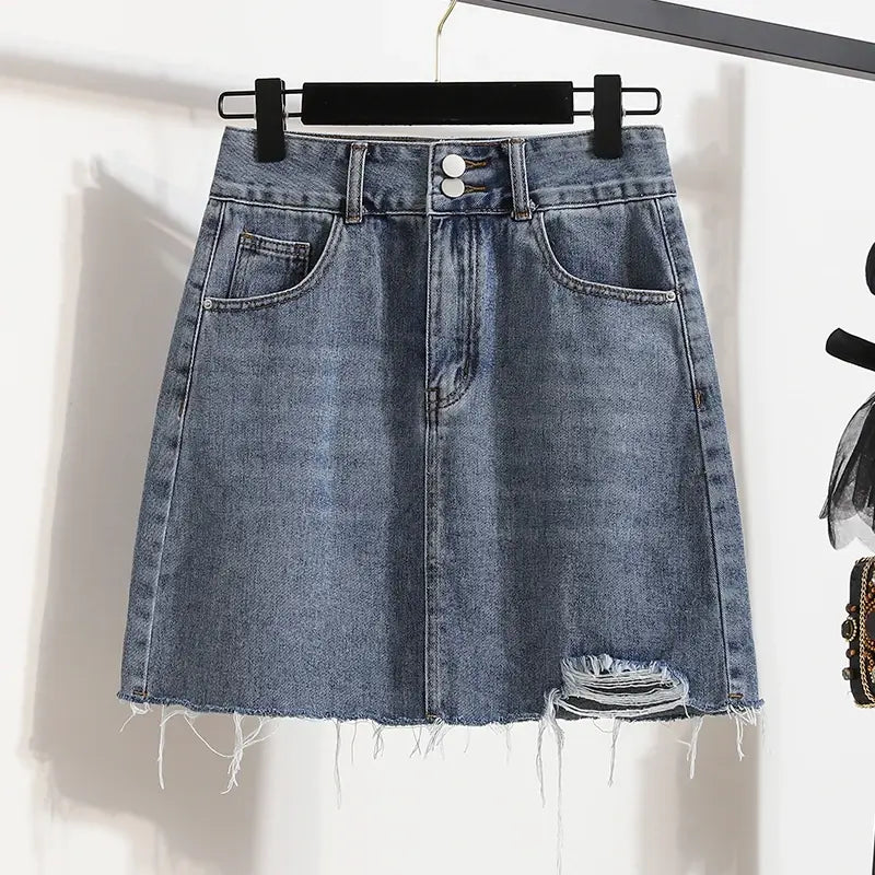 Plus Size Y2K Denim Blue A Line Skirt For Women