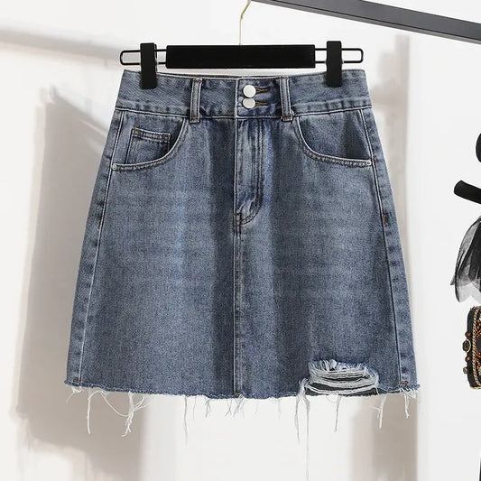 Plus Size Y2K Denim Blue A Line Skirt For Women