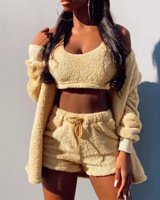 Chic Autumn & Winter Comfort Set - Coat, Vest & Shorts
