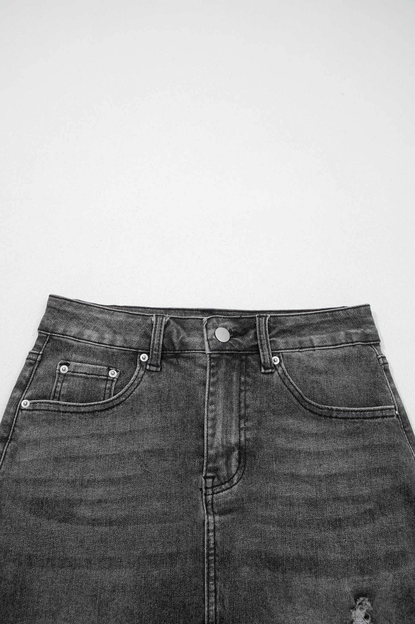 Myosotis Irregular Distressed Hem Denim Midi Skirt