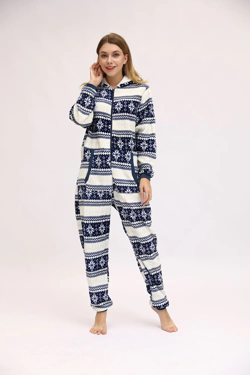 Ladies Christmas Fawn Snowflake Flannel Pajamas