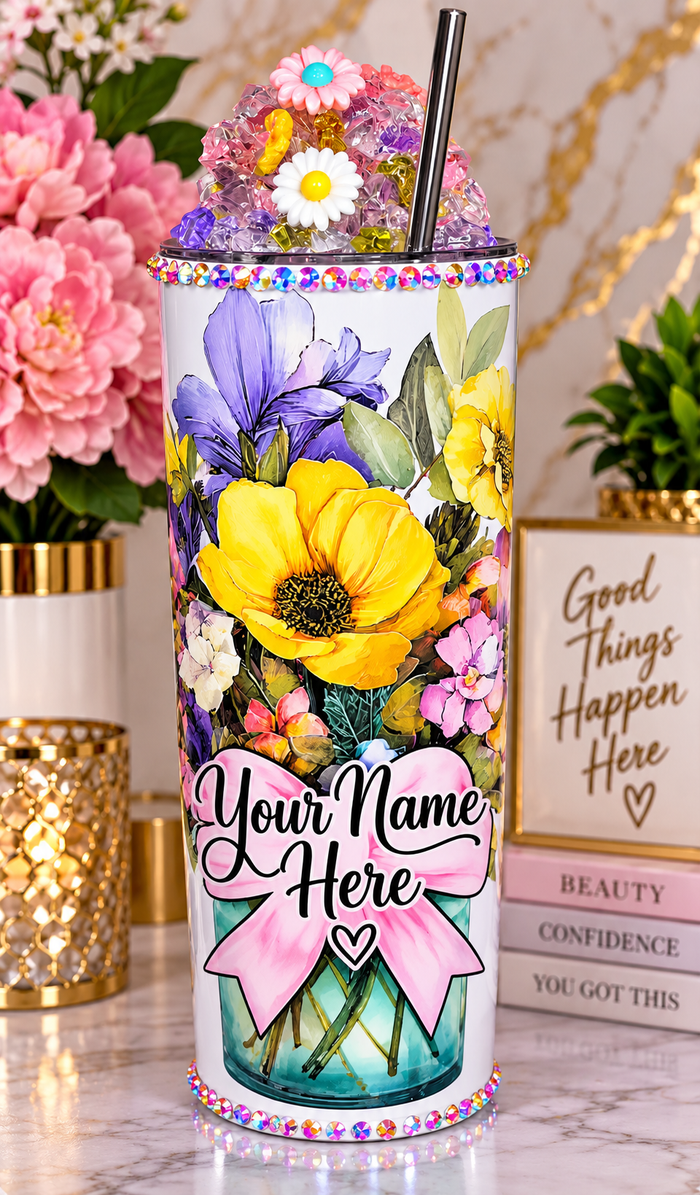 Personalized Flower & Ice Tumbler – 20oz Skinny Stainless Steel