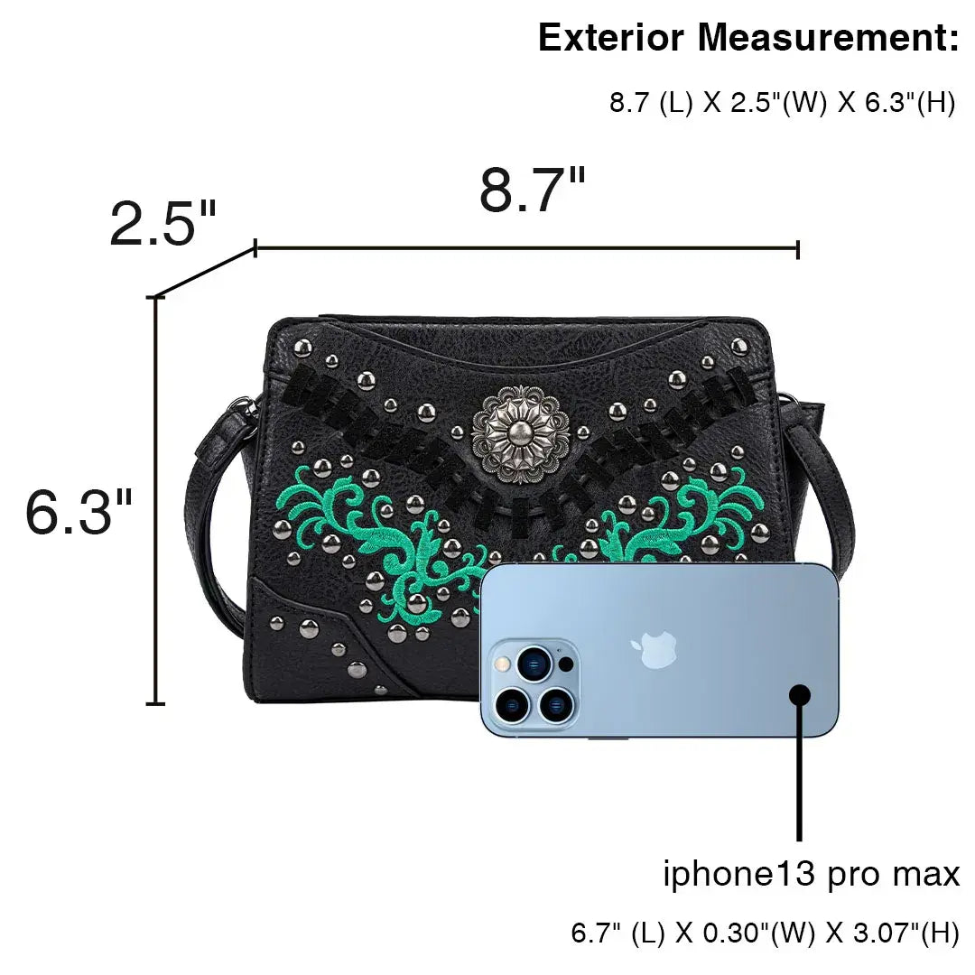 Embroidered Western Leather Purse Shoulder Bag
