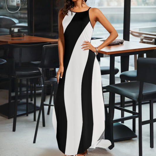 Black and White Women's Elegant Sleeveless Evening Dress