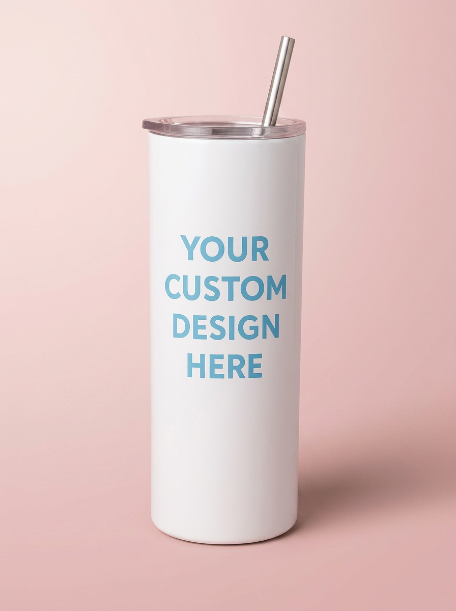 Your Custom Designed Tumbler - Skinny Tumbler — styled on blush pink