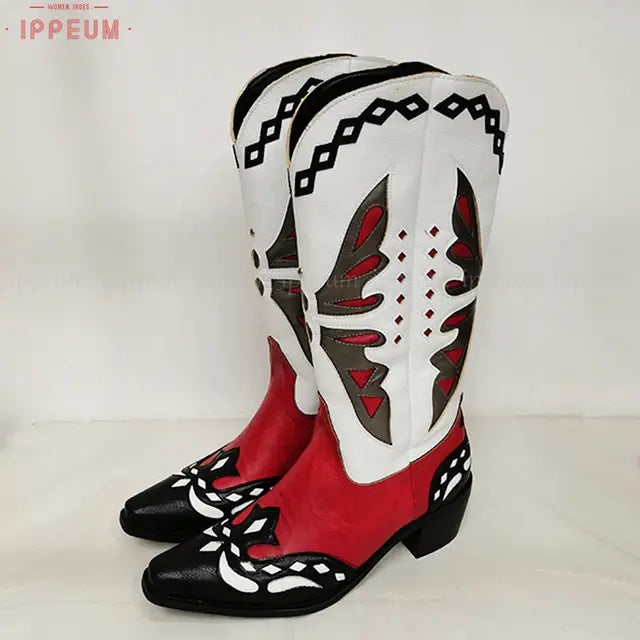 Vintage Retro Butterfly Mid Calf Shoes Western Cowgirl Boots