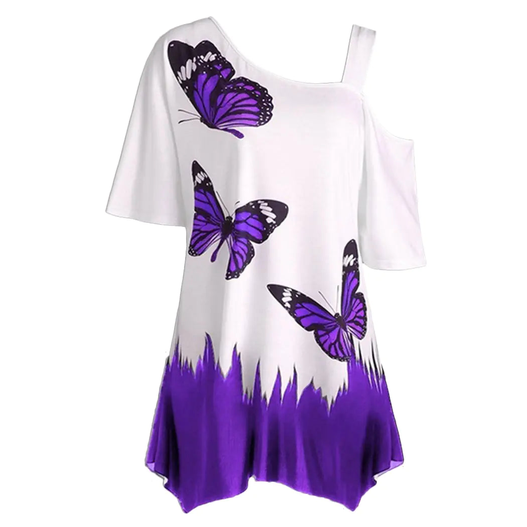 Butterfly Print Off-Shoulder Plus Size T-Shirt