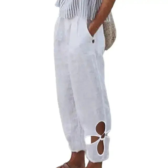 Summer Women Pants Solid Color Hollow Out Ankle Trousers
