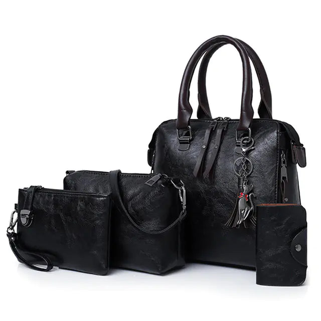 Luxury Women’s Leather Handbag & Wallet 4-Piece Set