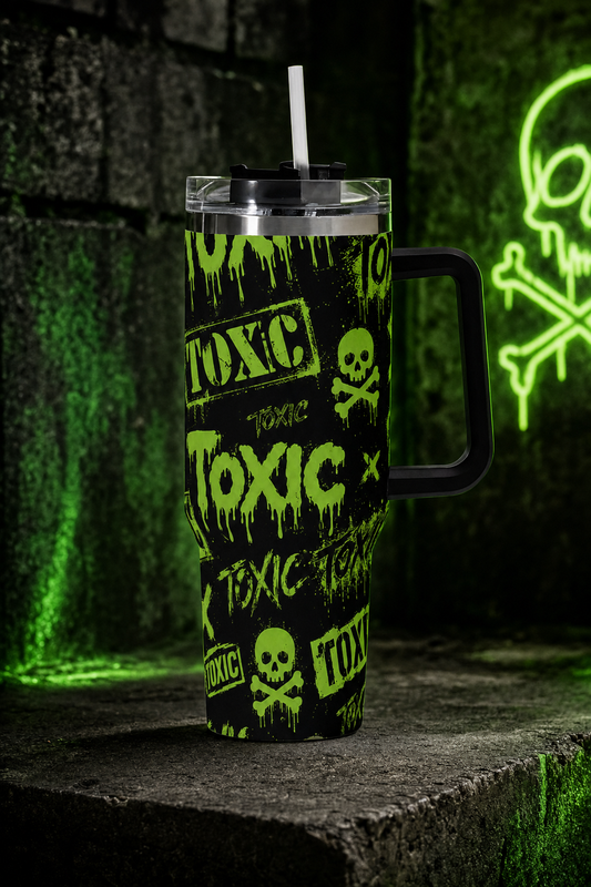 Toxic Vibes 40oz Stainless Steel Tumbler with Handle & Straw