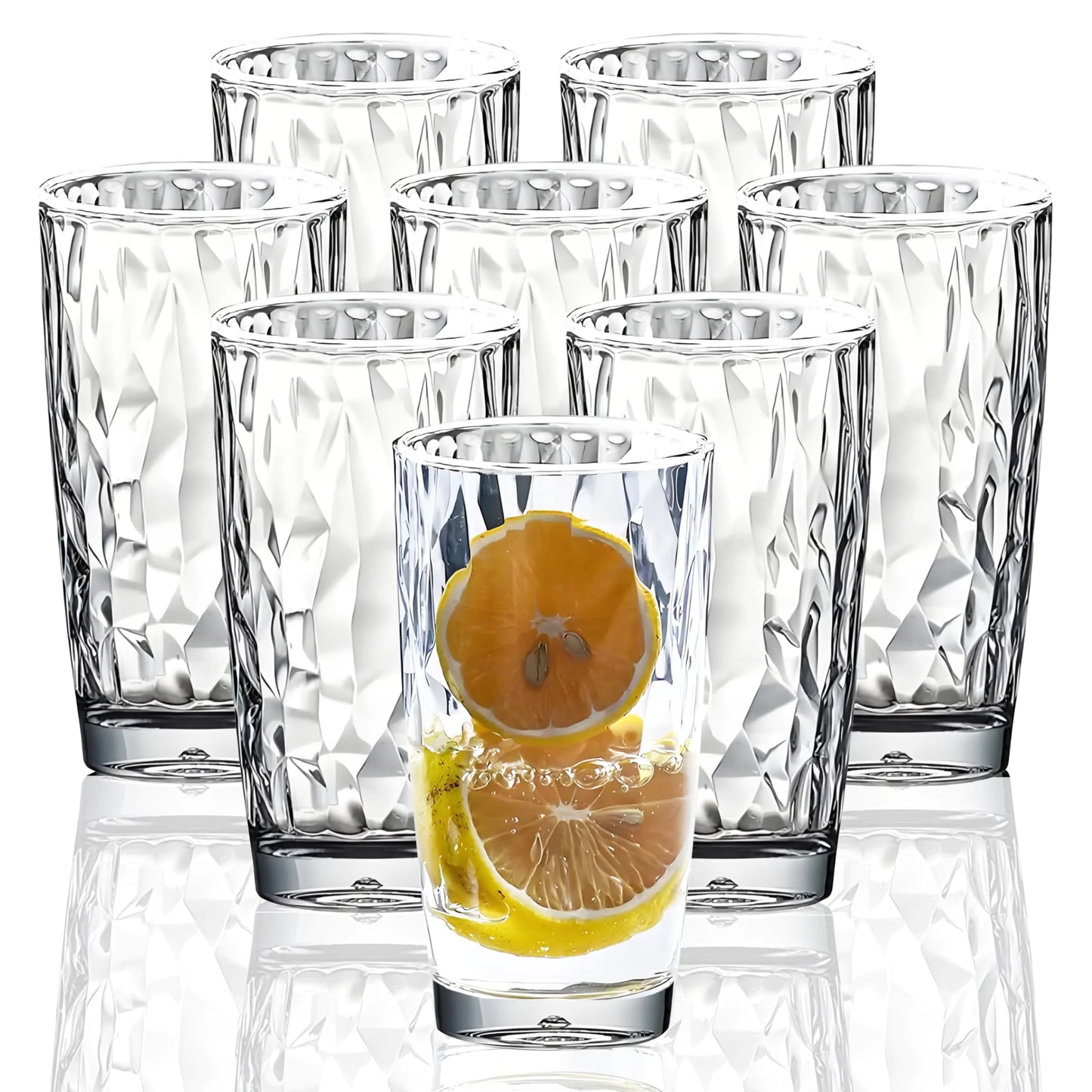VEILEDGEM 15 Oz Unbreakable Tritan Drinking Glasses Dishwasher Safe Acrylic Glasses Drinkware BPA Free Hard Plastic Cups Reusable Kitchen Water Glasses Drinking Set of 8 (Clear)