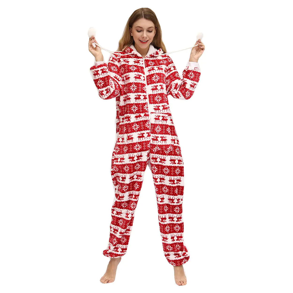 Ladies Christmas Fawn Snowflake Flannel Pajamas