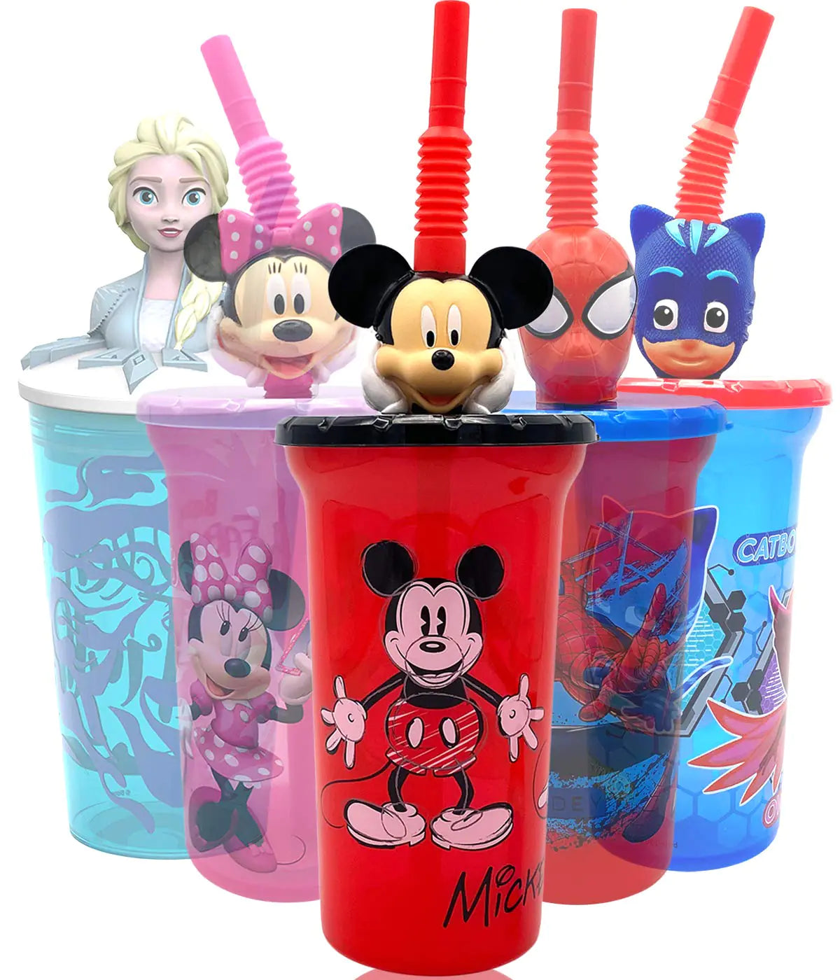 Disney Mickey Water Tumbler with 3D Character Head Straw Drinkware - Safe BPA free Bottles Easy to Clean Perfect Gifts for Kids Boys Girls Toddlers for Home Travel Goodies