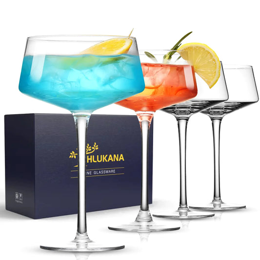 Hlukana Hand Blown Martini Glasses Set of 4 8 oz Coupe Glass Premium Crystal Cocktail Glassess Champagne Glass Handblown Drinkware Set Perfect for Bar Cocktails Martinis Margaritas Parties