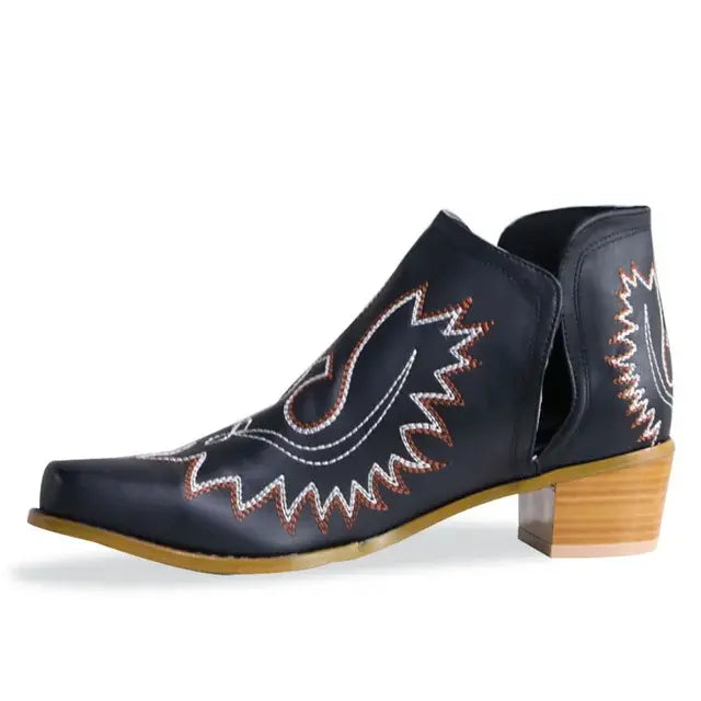 Western Charm Embroidered Cowgirl Ankle Boots