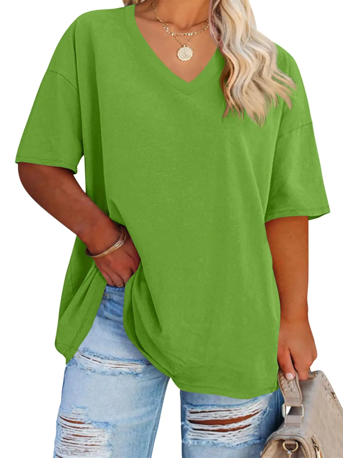 Women's Plus Size V Neck T Shirts Summer Half Sleeve Tees Casual Loose Fit Cotton Tunic Tops XX-Large Plus Khaki